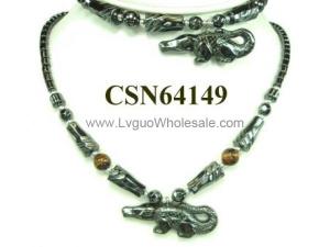 Colored Semi precious Stone Hematite Alligator Pendant Chain Choker Fashion Necklace